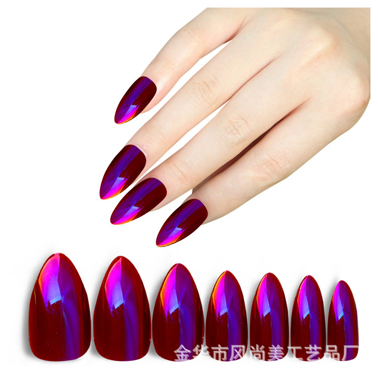 54# Iridescent Nail Pads, Metallic texture nail stickers, mirror-like bright nails, fake nails, finished pointed-tip wearable nail pads, exclusively for export pic 4