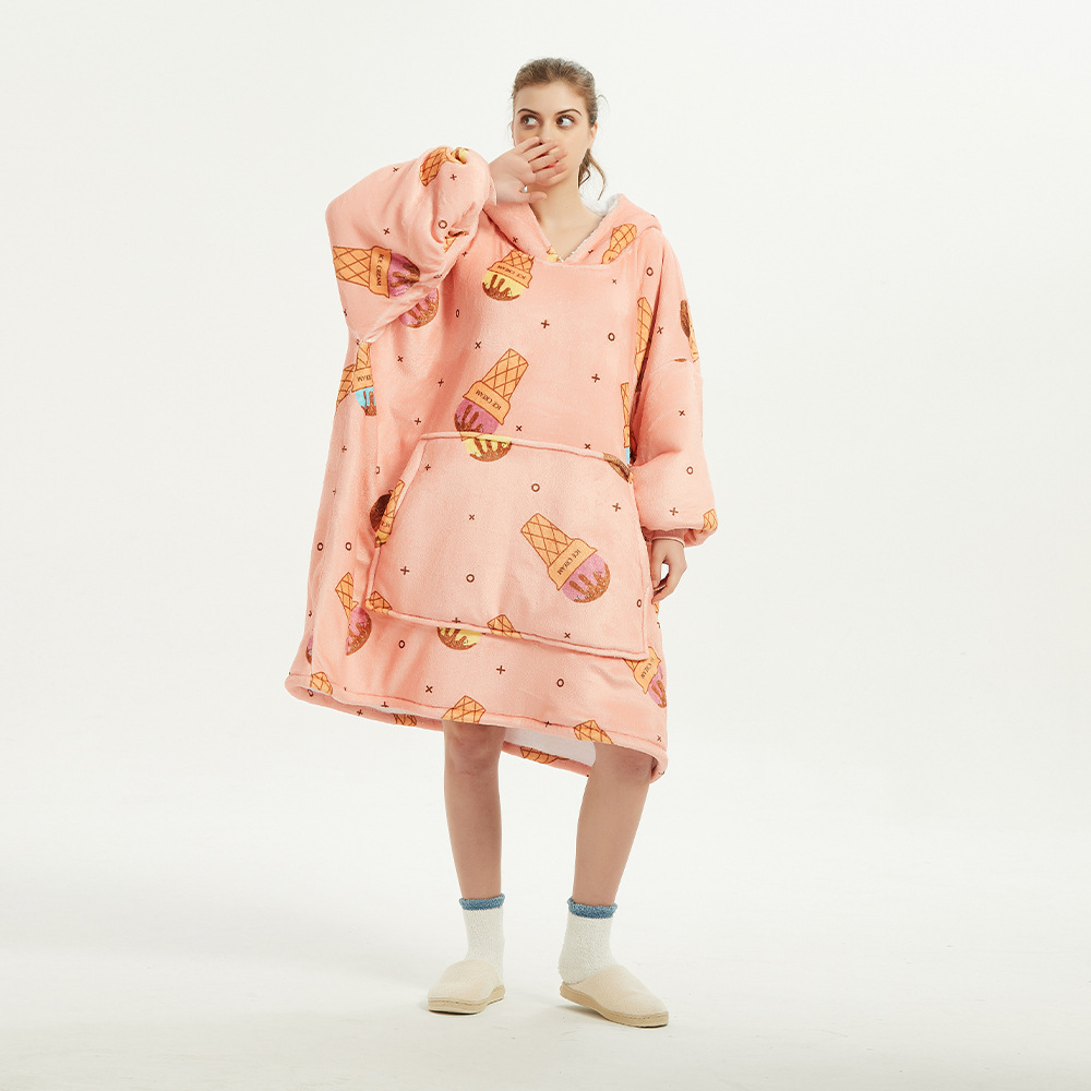 鹏民懒人套头抓绒服连帽电视毯户外衣保暖睡袍懒人毯防寒衣现货批2023新款详情2