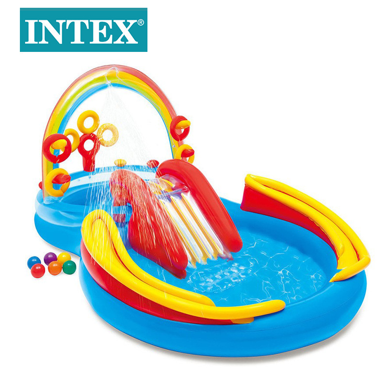 INTEX夏季儿童乐园喷水池宝宝充气戏水池卡通动物滑梯水池批发详情4