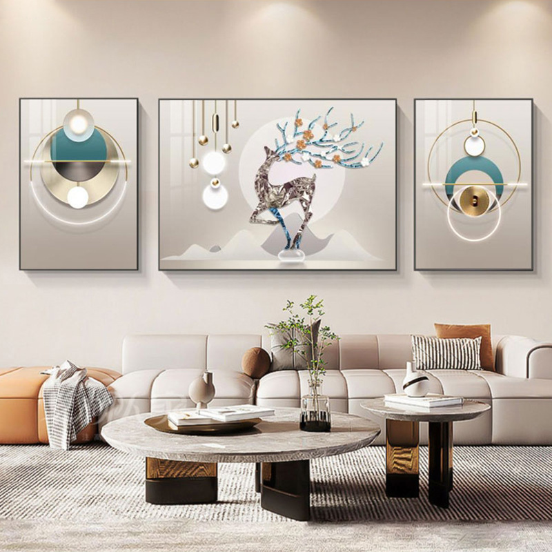 现代简约客厅装饰画高级感沙发背景墙轻奢挂画壁画大气三联晶瓷画详情10