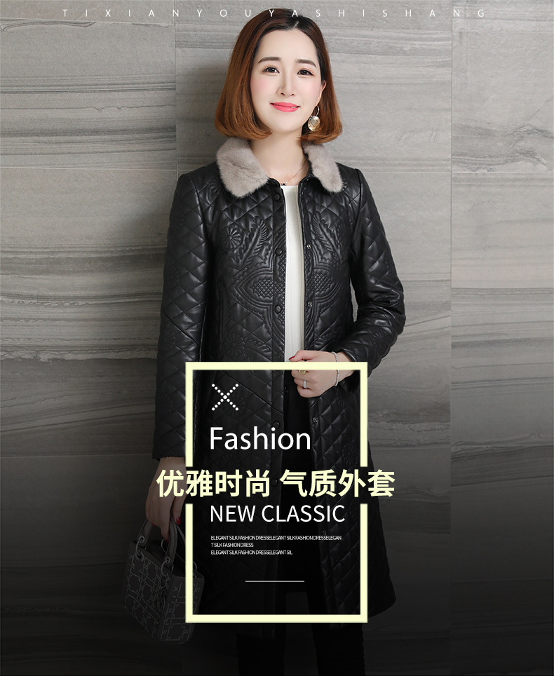 Autumn and winter genuine leather jacket for women, long mink collar sheepskin jacket with cotton, Korean-style coat pic 2