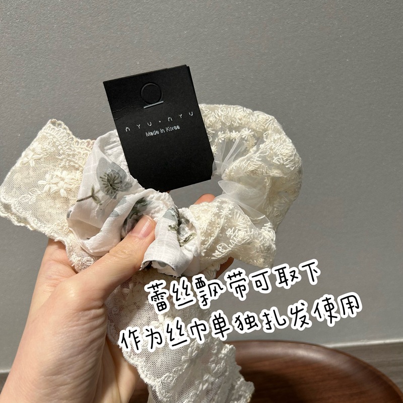 A new French spring and summer collection featuring simple and fresh lace floral prints, detachable bow ribbons, large intestine hair bands, and versatile hair ties for women pic 5