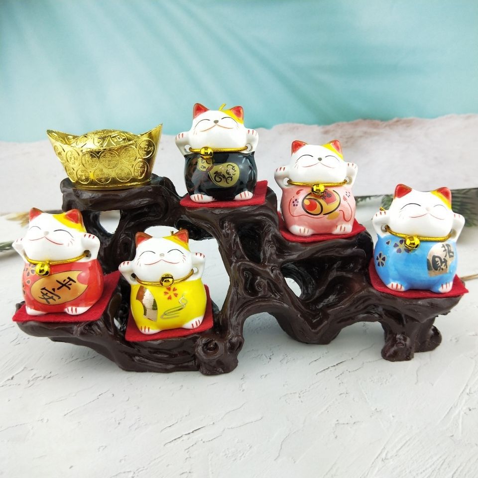 五福猫元气猫五福陶瓷招财猫汽车摆件创意工艺品地摊货源详情1