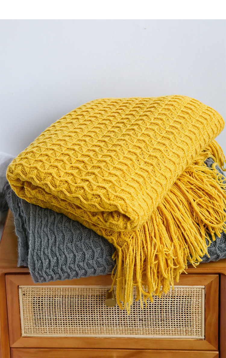 Nordic-style sand hair blanket, cover blanket, nap blanket, fringed knitted blanket, sand towel, air conditioning blanket, small blanket, summer bed end blanket pic 26