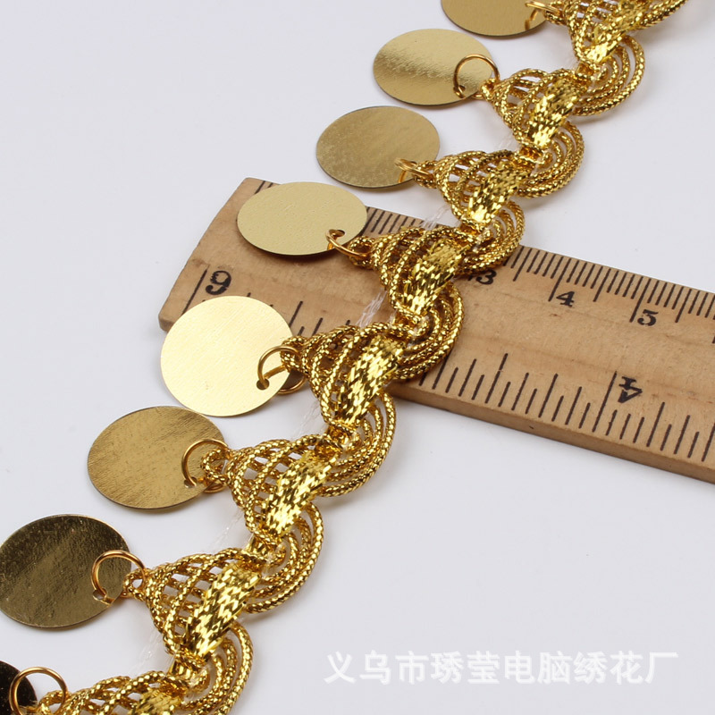 In stock: 3cm laser sequin lace, golden tassel lace, dance costume and accessory lace pic 11
