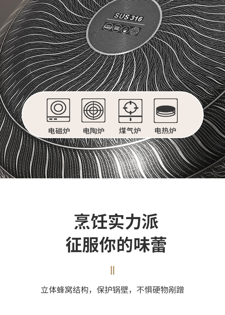 Three-layer steel, two-sided screen, steel handle, household flat-bottomed non-stick wok, stainless steel honeycomb wok, stainless steel wok, wok, ladle, frying pan, single-handle wok, kitchenware, kitchen utensils, one-piece consignment pic 14