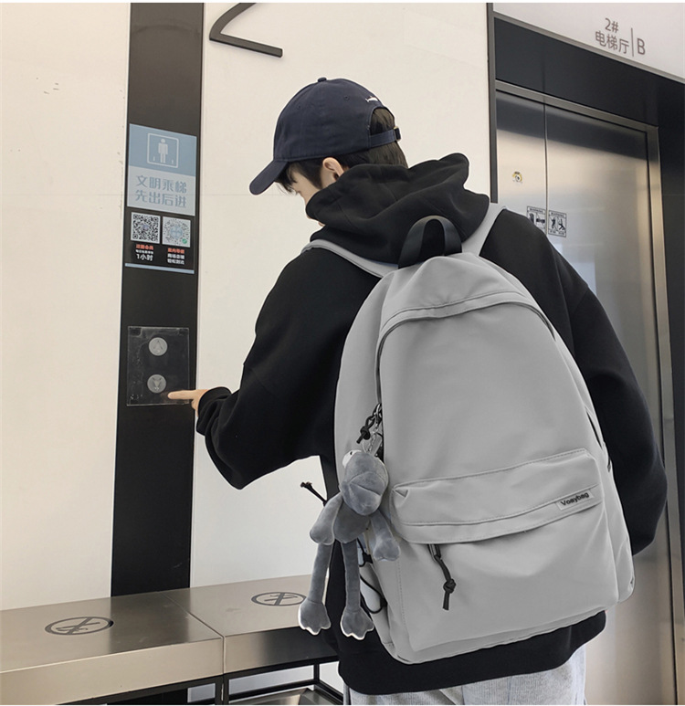 A large-capacity, ins, trendy and cool, canvas, simple grey backpack for boys in junior high school, senior high school and college pic 27