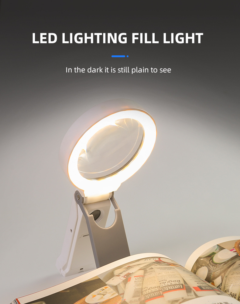 The new 7068 handheld folding dual-purpose magnifying glass with a lamp pic 4