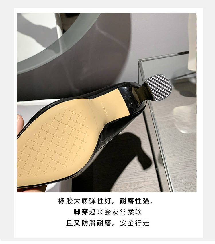 Pointed-toe nude high heels for women, 2023 new style, simple, fashionable and versatile, patent leather shallow toe square heel single shoe pic 6