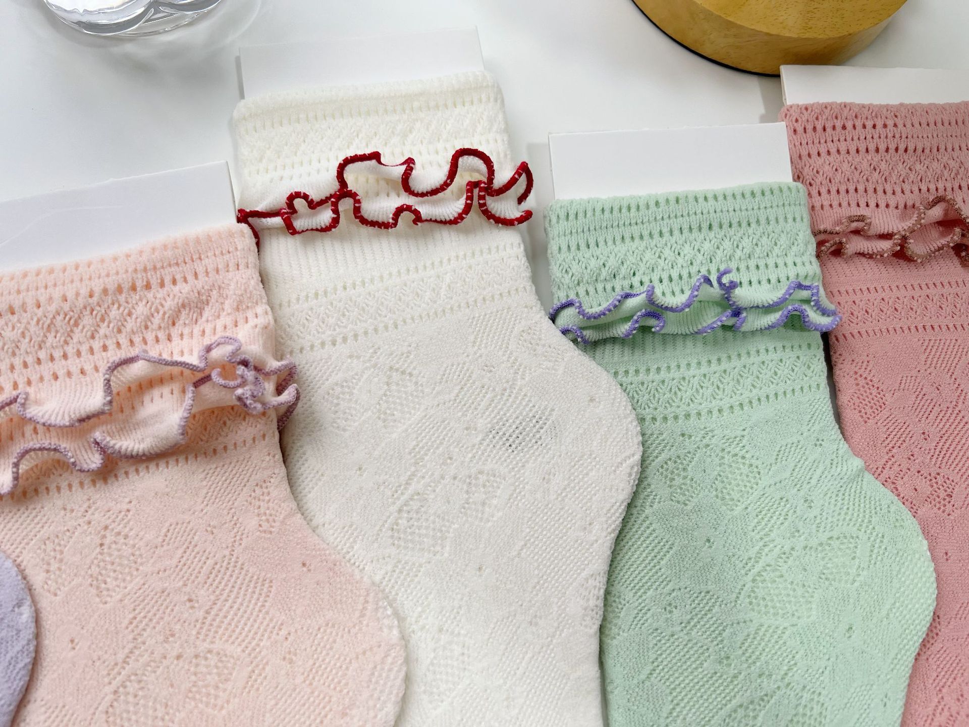Spring and Summer new collection: cream puffs, Japanese style, cute and girlish, lace cutout short socks, mesh pile socks, two pairs of jk socks pic 7