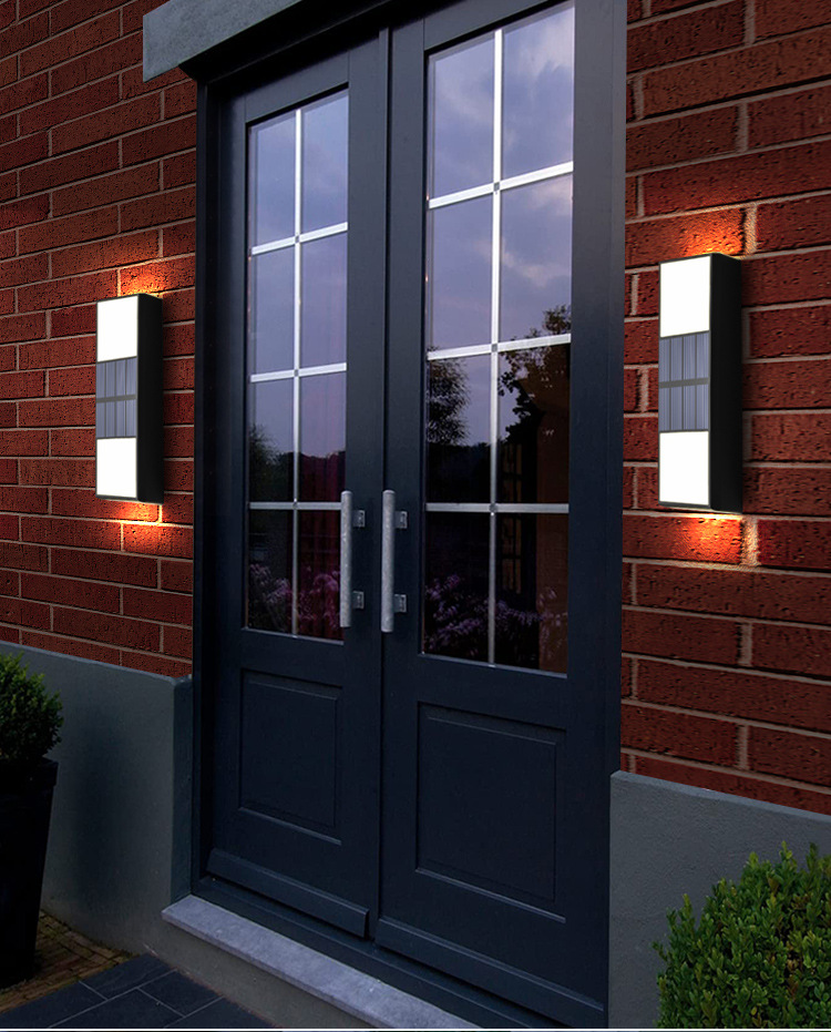 Solar 6-LED top and bottom illuminated wall lamp, outdoor courtyard rectangular decorative lamp, fence and wall rainproof wall-washing lamp pic 42