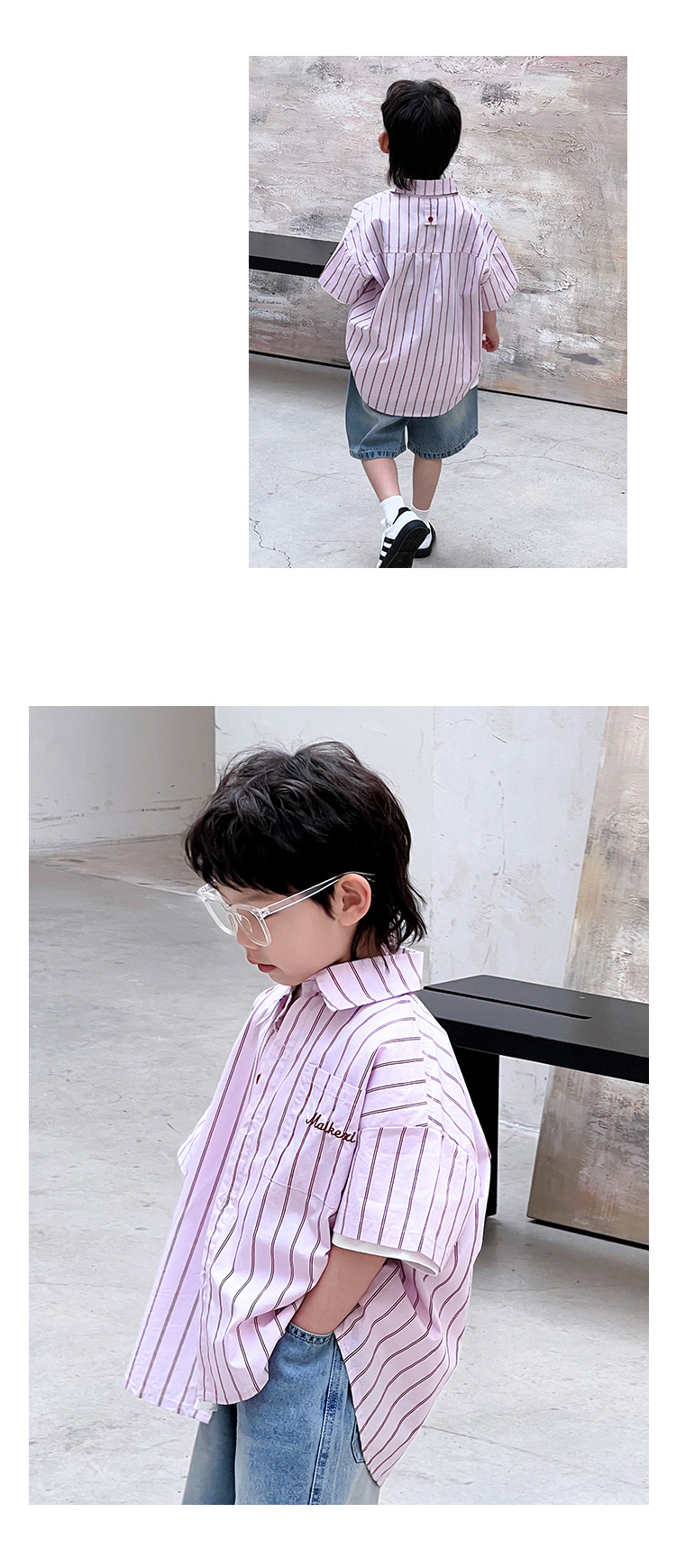 童装夏装男童条纹衬衫儿童短袖衬衣夏款2024夏季新款休闲上衣批发详情6