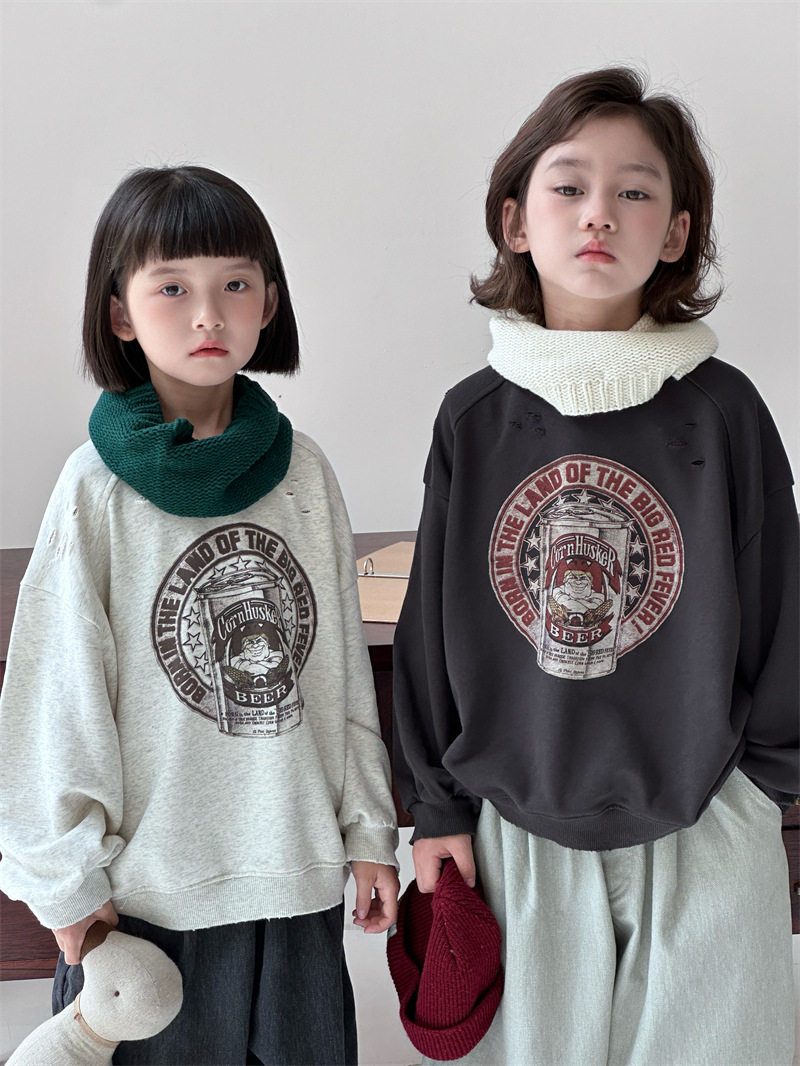 2024秋季新款韩版儿童宽松卫衣男女童百搭印花圆领套头上衣潮详情1