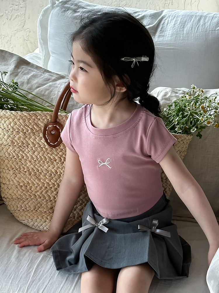 女童蝴蝶结露背T恤2024夏季新款韩版左小然自制刺绣蝴蝶结短袖详情18