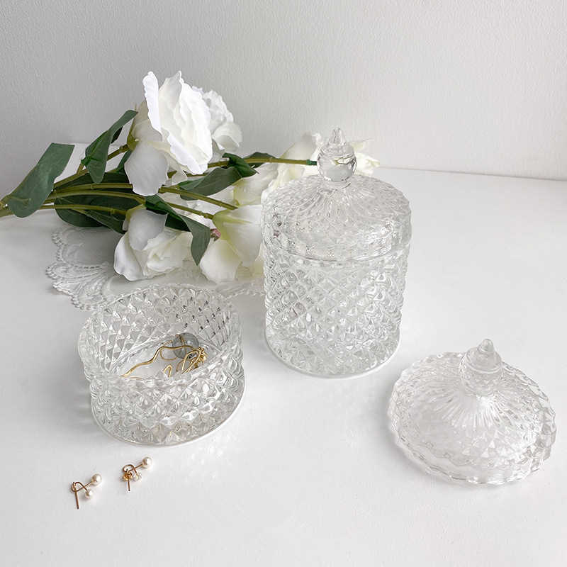 菠萝纹糖缸玻璃罐子首饰收纳家居装饰摆件储物罐带盖蜡烛盒批发详情5