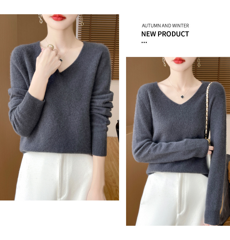 濮院羊毛衫女100纯羊毛一线成衣V领软糯针织上衣外穿显瘦打底衫详情43