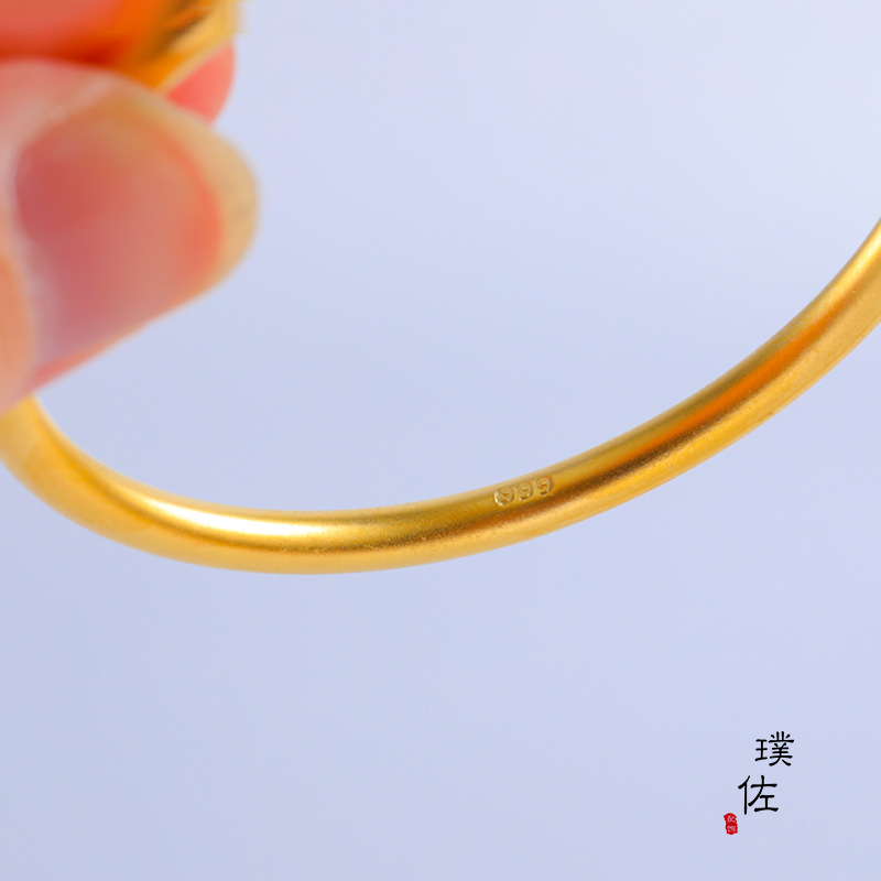 久不掉色里外一色越南保色沙金手镯仿古法黄金手镯光面实心素圈女详情11