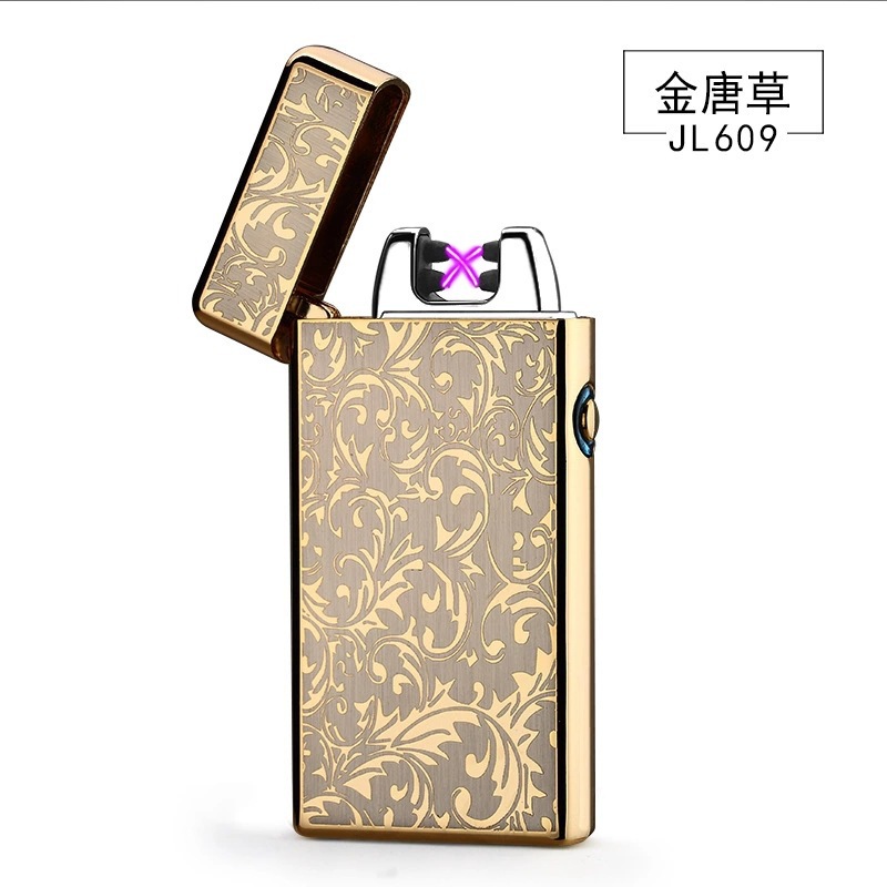 JL609立体浮雕充电打火机usb双弧脉冲打火机锌合金防风电子点烟器详情21