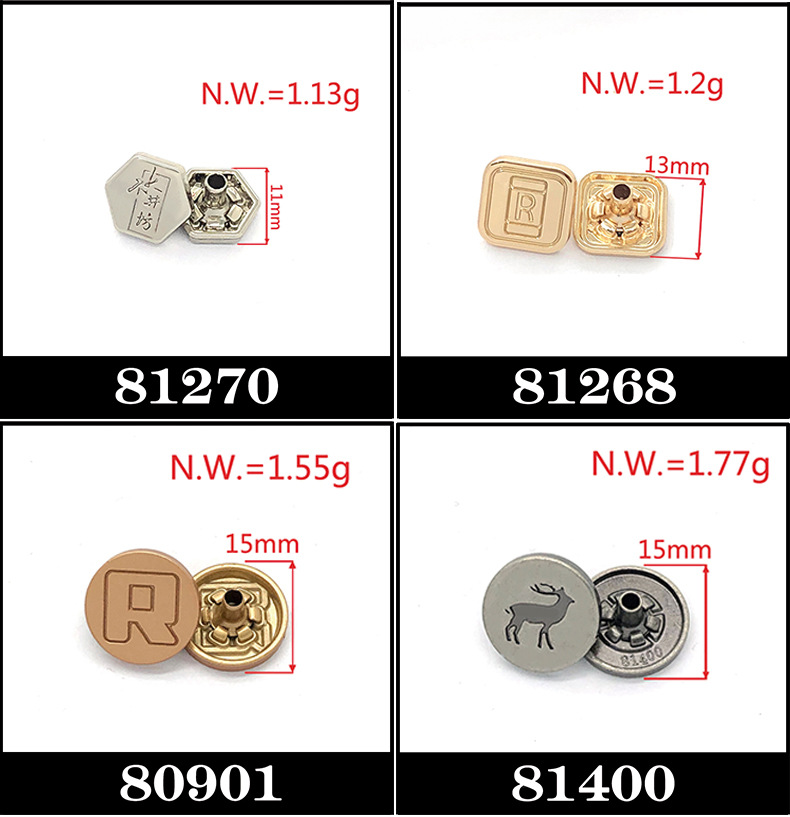 LOGO concave and convex zinc alloy round and square light gold hanging plated four-piece buckle metal buckle wholesale from four-piece buckle manufacturer pic 4
