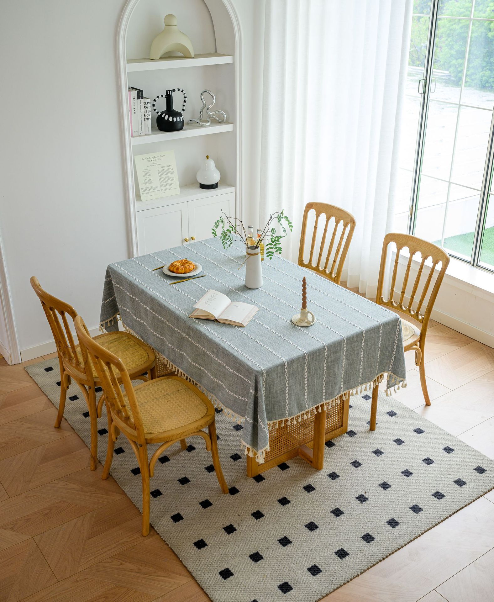 Cross-border three-dimensional embroidered striped tablecloth, popular black solid color, white cotton and linen tablecloth cover, fabric outdoor party pic 85