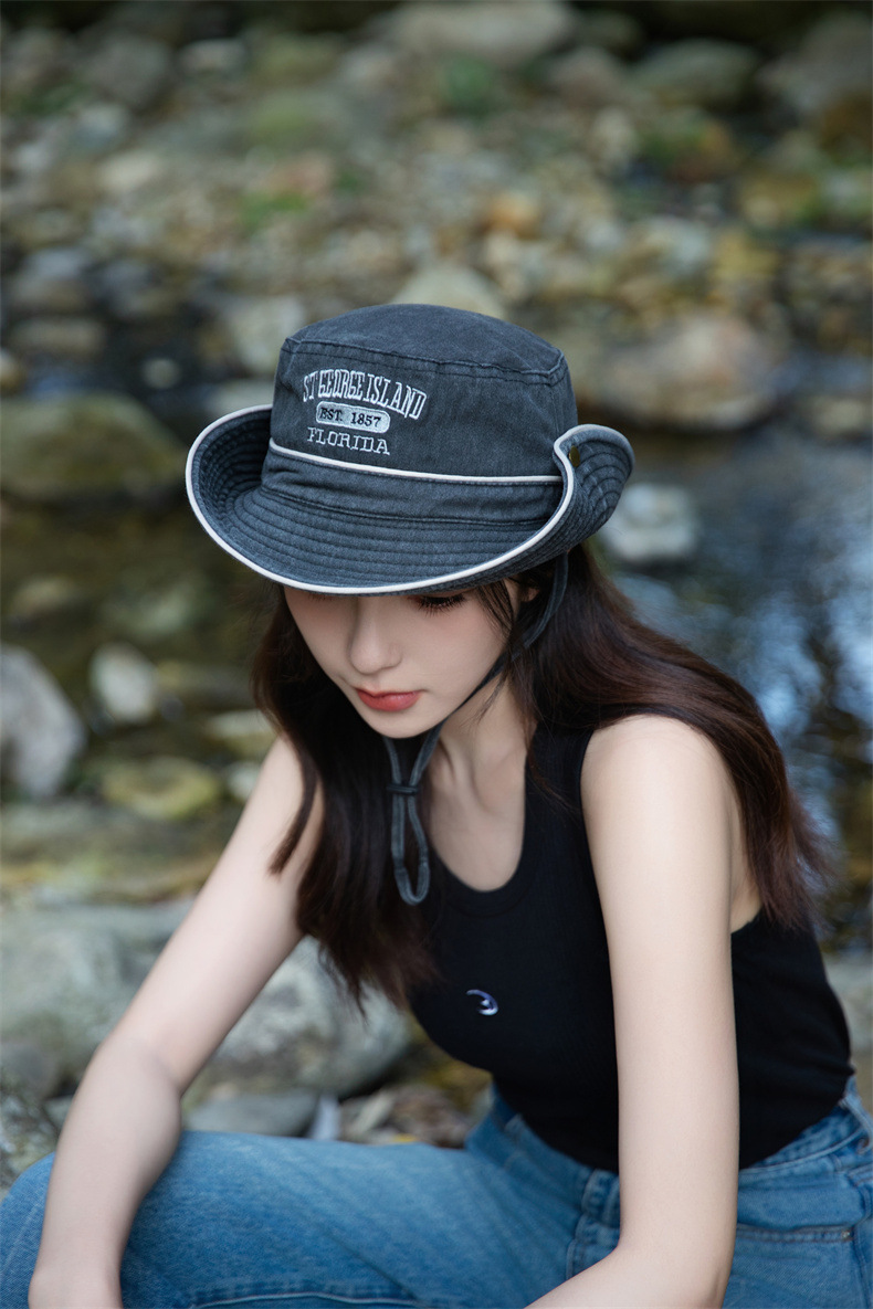 户外字母渔夫帽子女士春夏季水洗棉奔尼登山帽大沿防晒遮阳帽批发详情9