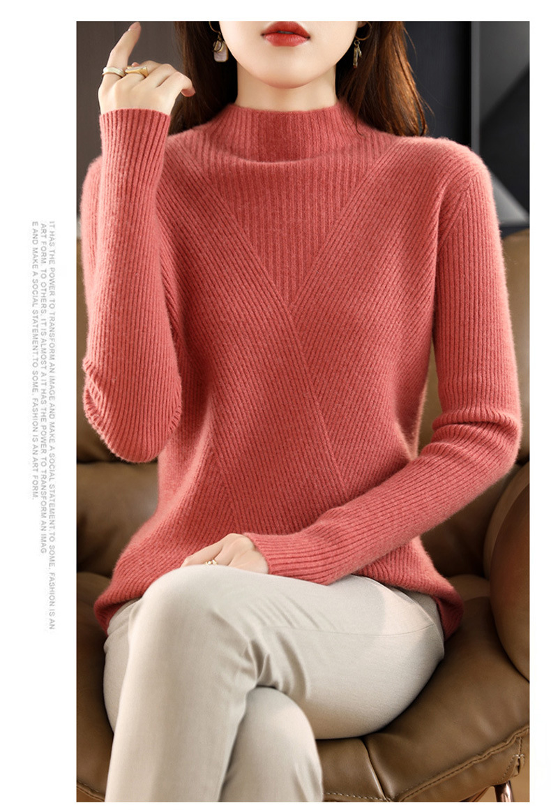 Autumn and winter stand-up collar wool core-spun yarn sweater for women, semi-high collar solid color slim fit, paired with a base layer for women 2022 new style pic 46