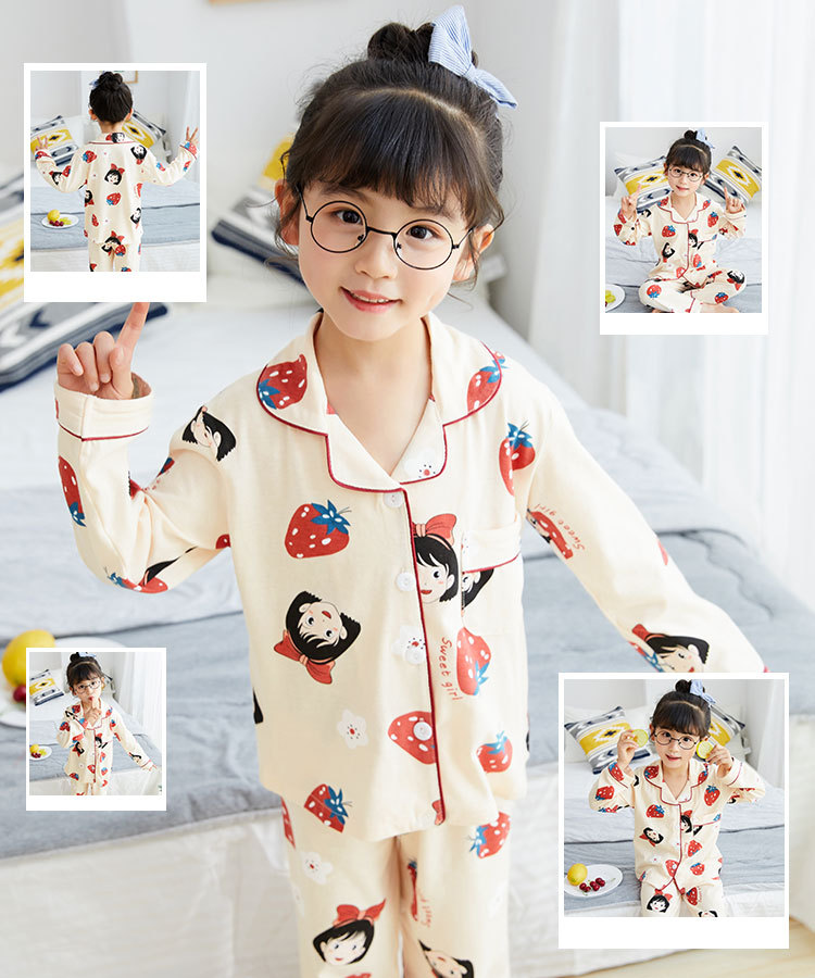 儿童睡衣女孩针织棉春秋冬开衫翻领长袖外贸男工厂宝宝家居服套装详情59