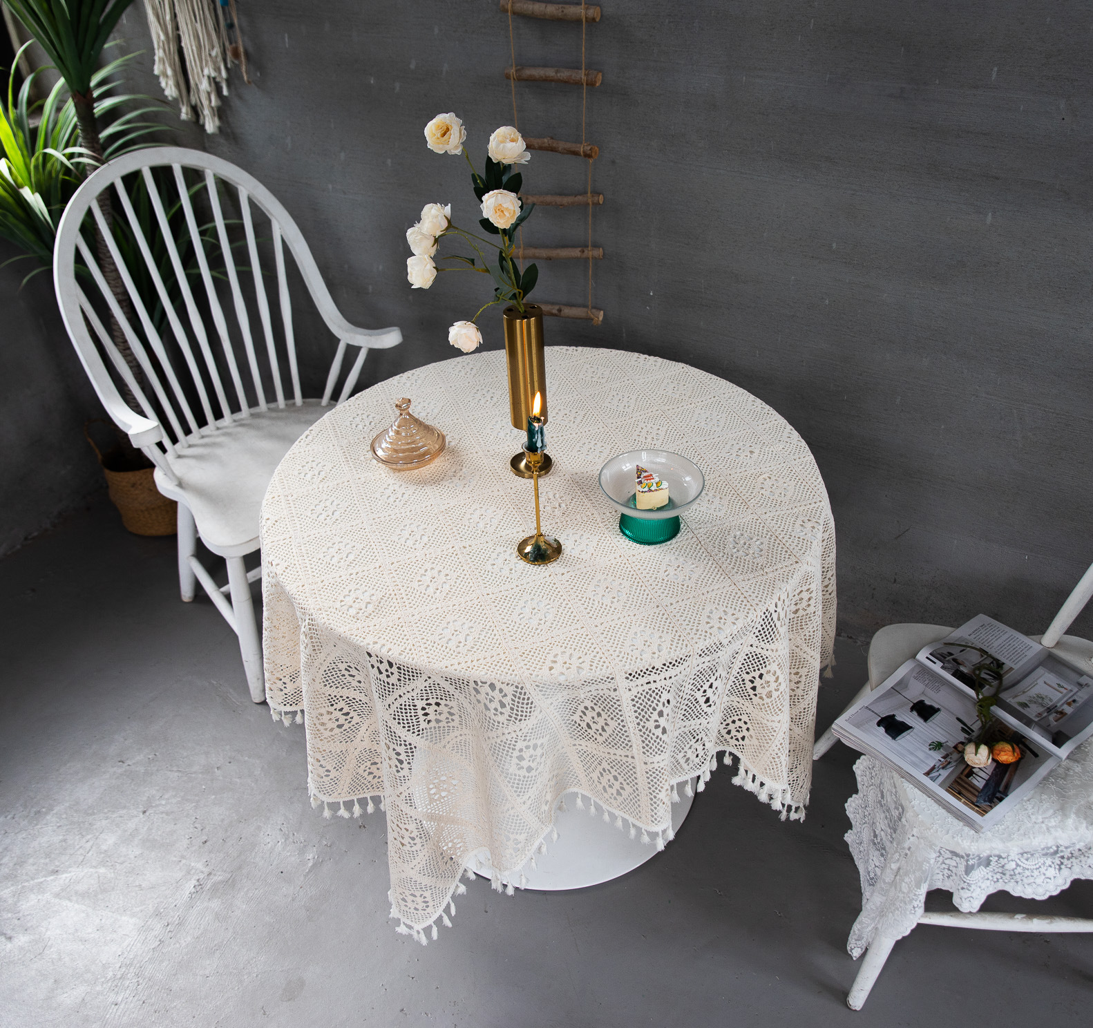 Korean hollowed-out crochet cotton thread woven tablecloths, square cultural art cross-border cover tablecloths, Taiwanese lace table MATS pic 5