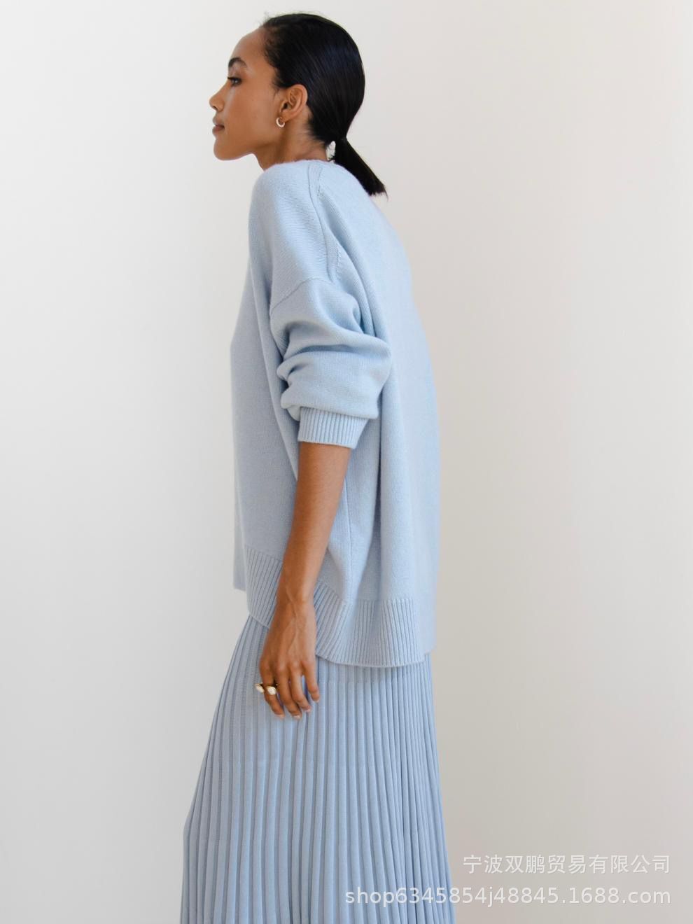 秋冬跨境俄罗斯爆款女装针织衫圆领纯色宽松毛衣欧美详情16