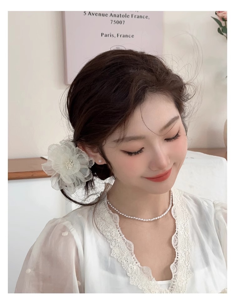白月光欧根纱花朵发夹女侧边刘海夹纯欲风发卡碎发鸭嘴夹子头饰夏详情6