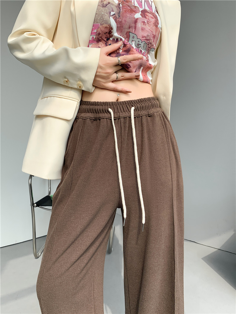 (Glutinous rice wide-leg pants) High-waisted, sagging, straight-leg wide-leg floor-length pants with a design sense, grey casual pants, trendy ins pic 32