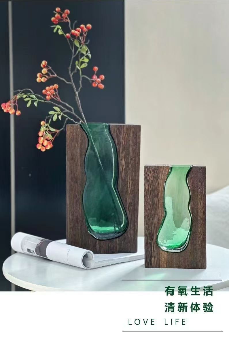 Wholesale of new Chinese-style solid wood glass vases, home designer decoration, home and hotel ornaments, high-end soft furnishings pic 7