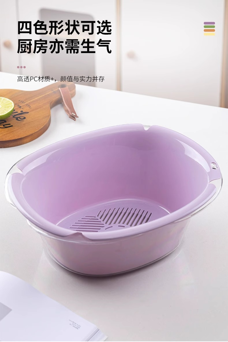 Plastic double-layer draining basket, leaky basin, rice-washing magic tool, vegetable basket, vegetable washing basin, household kitchen, fruit washing plate pic 8