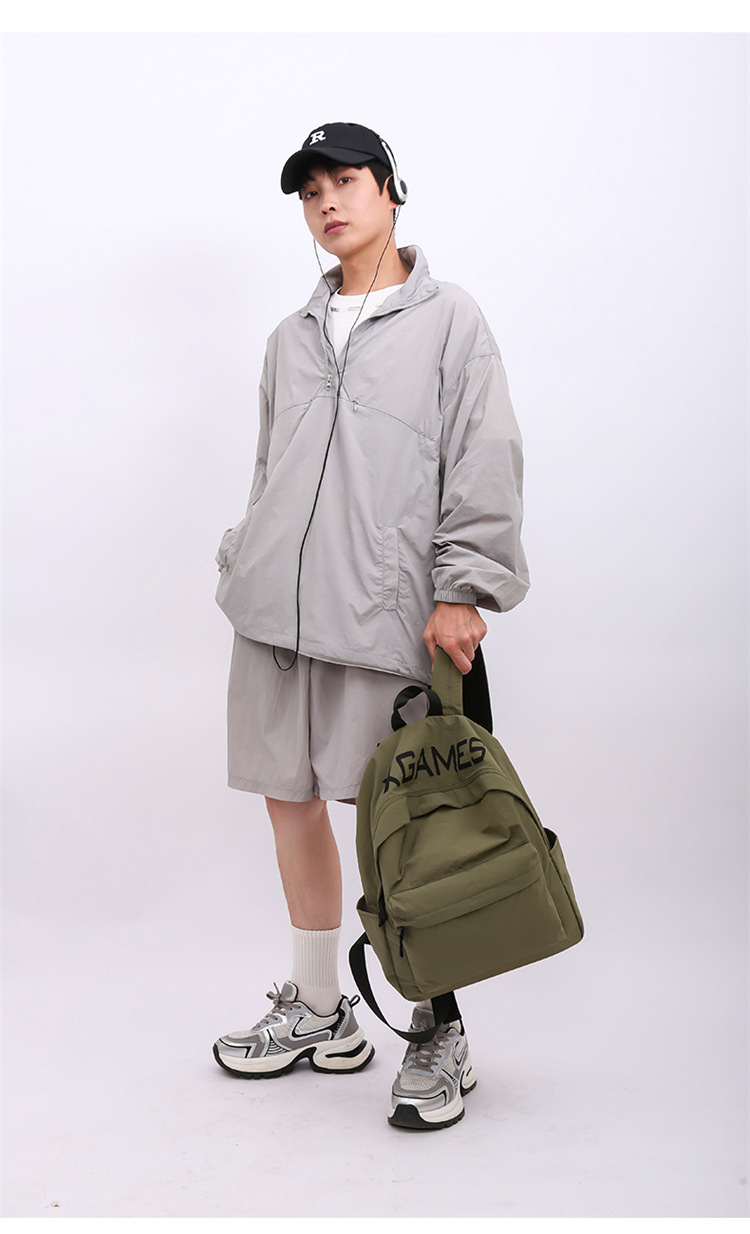 简约时尚潮流双肩包纯色字母休闲背包男女户外旅行大容量学生书包详情13