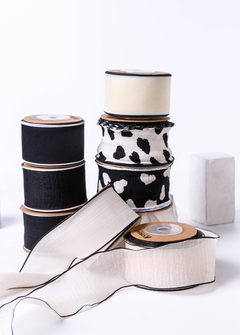 DIY bow hair accessory material package with black and white snow yarn webbing, hand-held flower gift box packaging, polyester yarn webbing pic 13