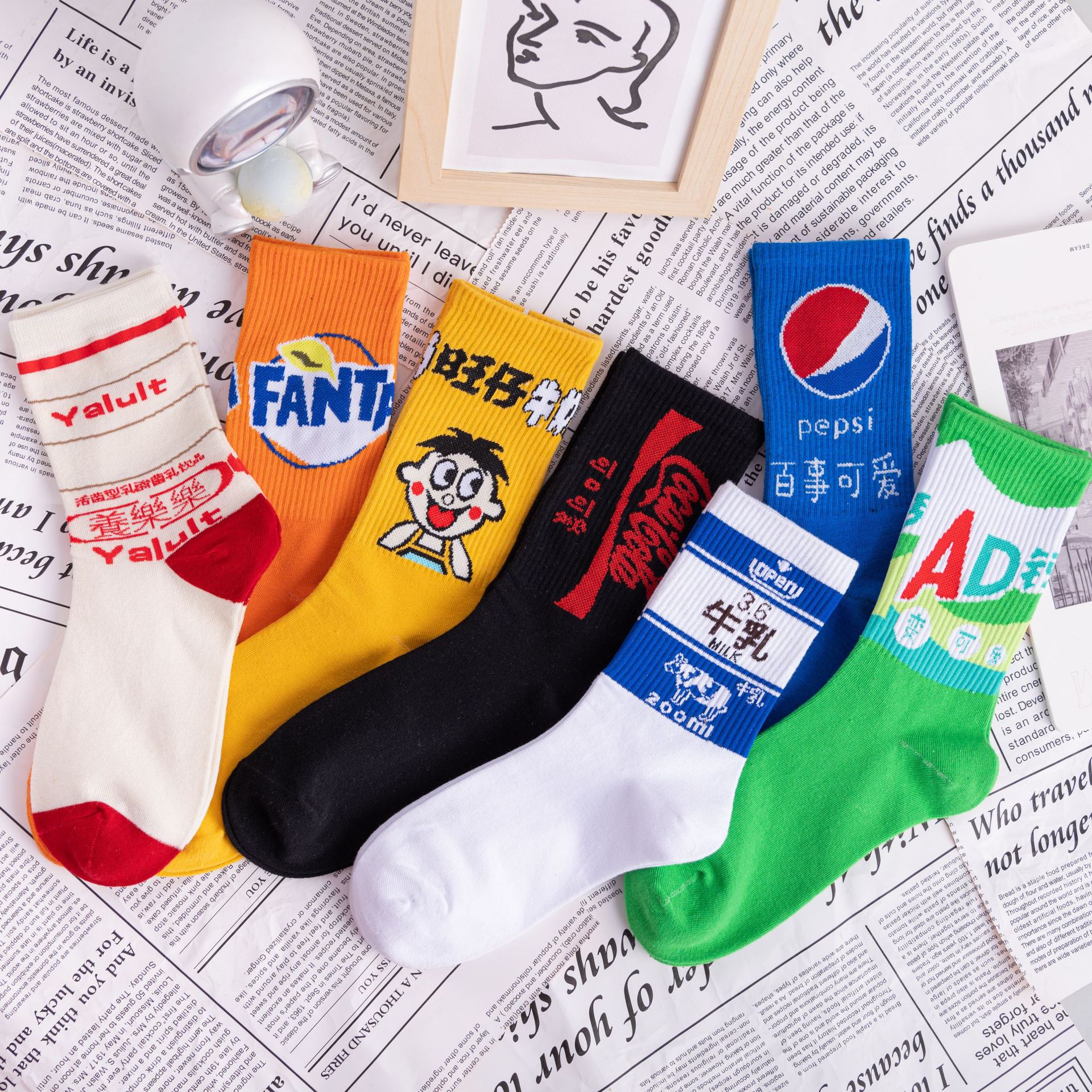 Funny and trendy drink socks for men and women, long socks for Internet celebrities, Japanese school style sports outerwear, mid-calf socks, one-piece consignment pic 4