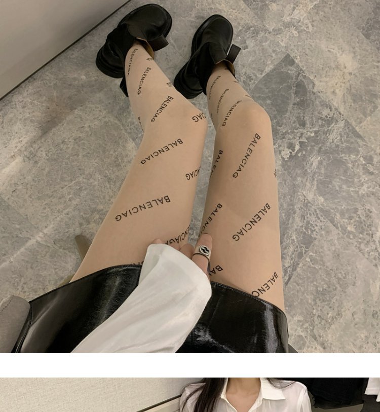 黑色字母丝袜薄款女夏天鹅绒光腿神器JK巴黎b家黑丝菠萝袜连裤袜详情6