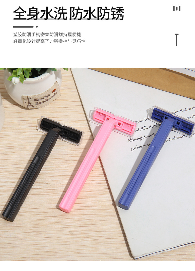 Factory direct sales of disposable razors for hotels, stainless steel disposable shavers, comfortable handles, double-layer blades pic 5