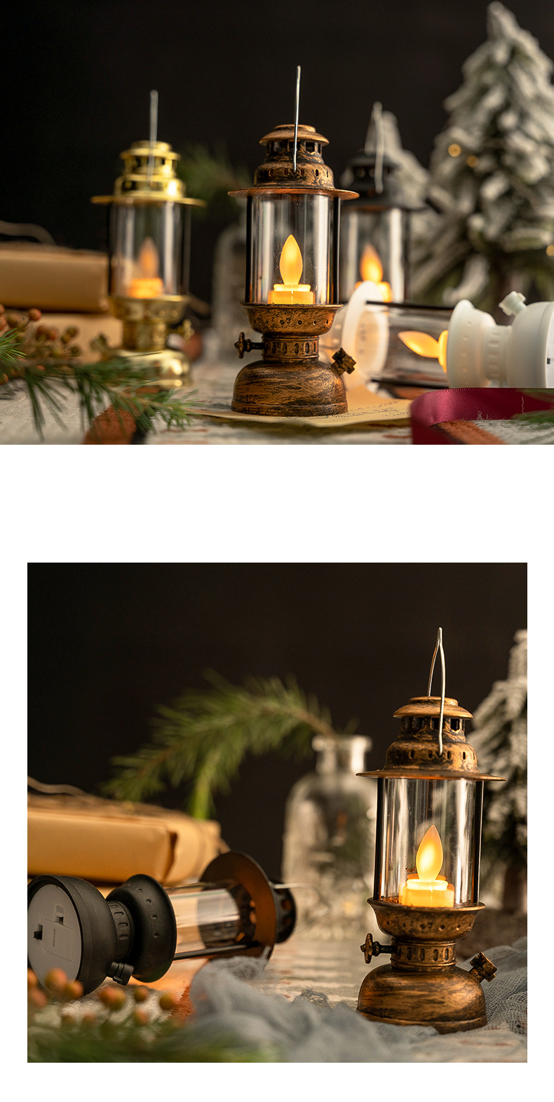 Christmas retro glowing electronic candles, swaying wind lanterns, table ornaments, Halloween oil lanterns, scene decoration and arrangement pic 3
