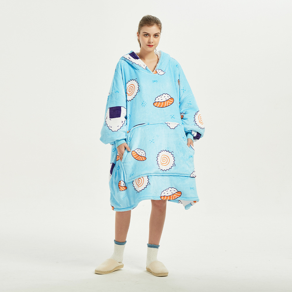 鹏民懒人套头抓绒服连帽电视毯户外衣保暖睡袍懒人毯防寒衣现货批2023新款详情11