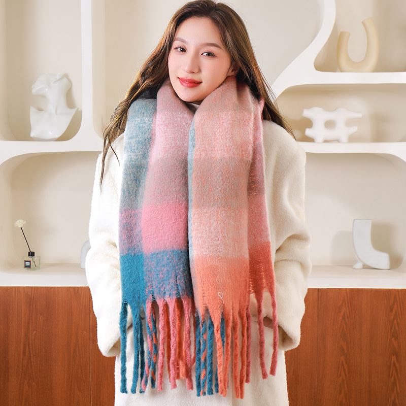 圈圈纱彩色AC格子围巾女冬季加厚保暖仿马海毛粗须仿羊绒披肩外贸详情20
