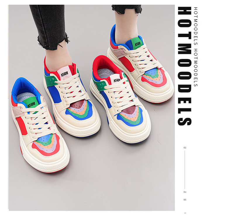 2023新款女鞋网面鸳鸯拼色板鞋春夏平底板鞋女士休闲鞋镂空小白鞋详情21