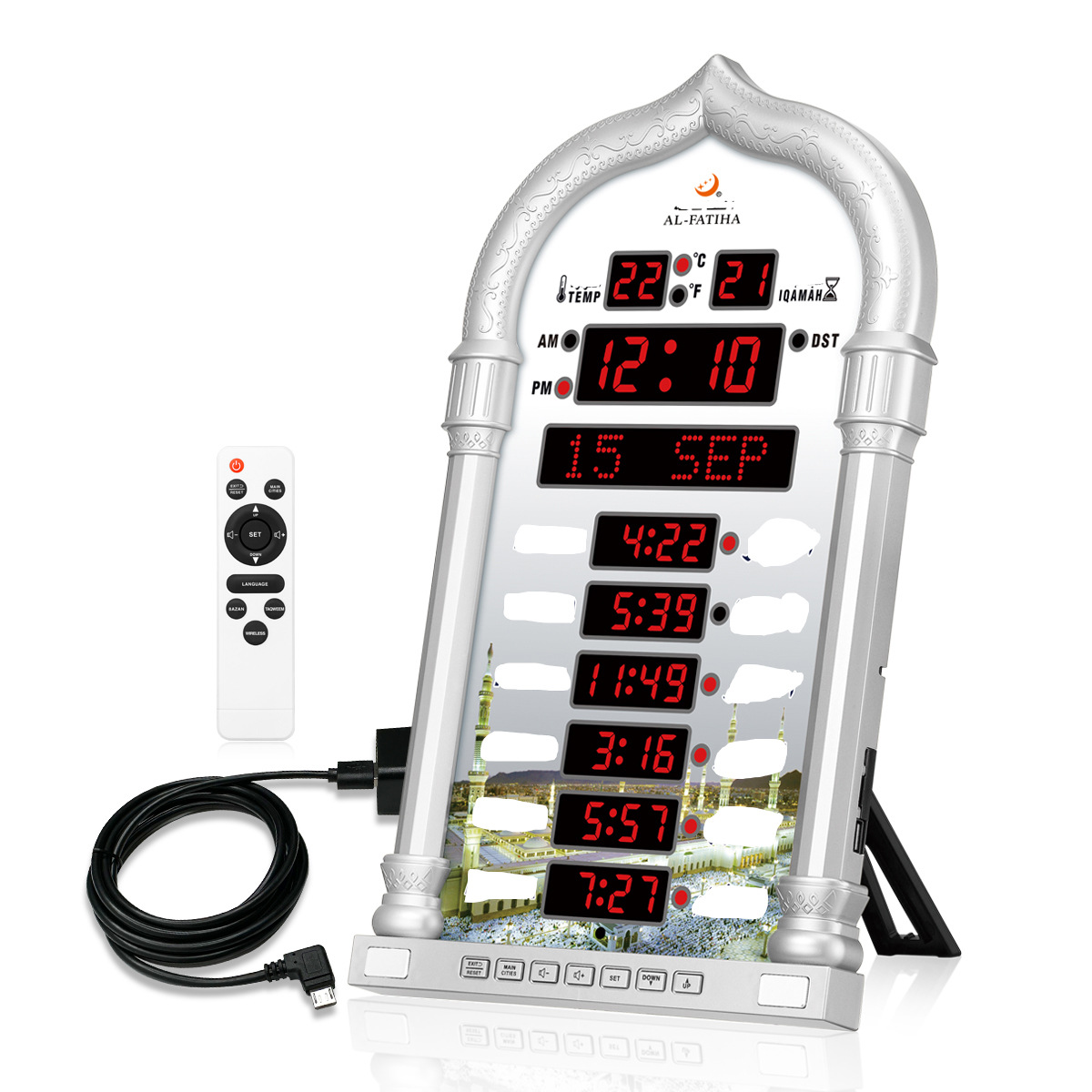 AL-FATIHA brand FAJ-4008pro plug-in digital with dot matrix display remote control LED electronic clock company pic 3