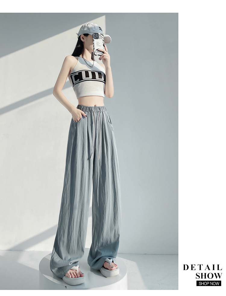 冰丝山本休闲裤女2024夏季新款高腰宽松直筒防晒垂感日系阔腿裤潮详情50