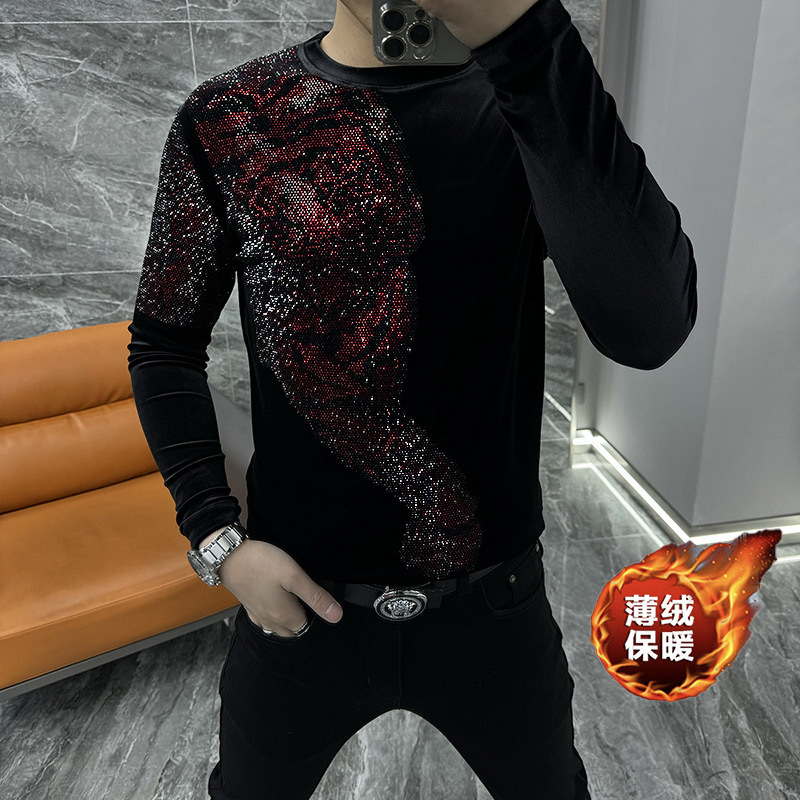 23201冬季潮流新款金丝绒短袖男士T恤百搭舒适欧货时尚修身圆领T详情7