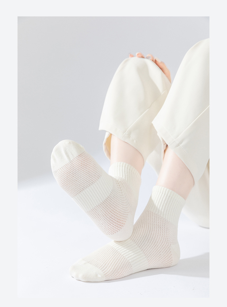 诸暨袜子女士夏季薄款中筒袜夏天吸汗防臭长筒袜网眼透气纯棉丝袜详情3