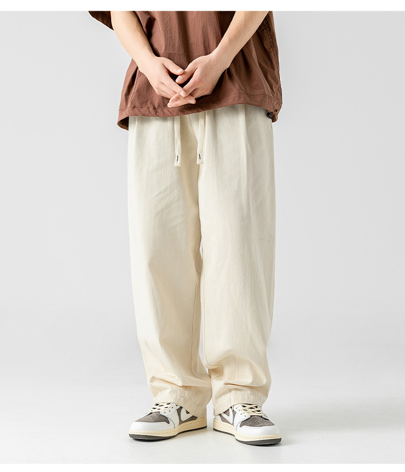 Japanese-style pure cotton casual pants for men in spring 2024, featuring a retro double pleated design and versatile long pants for men pic 23