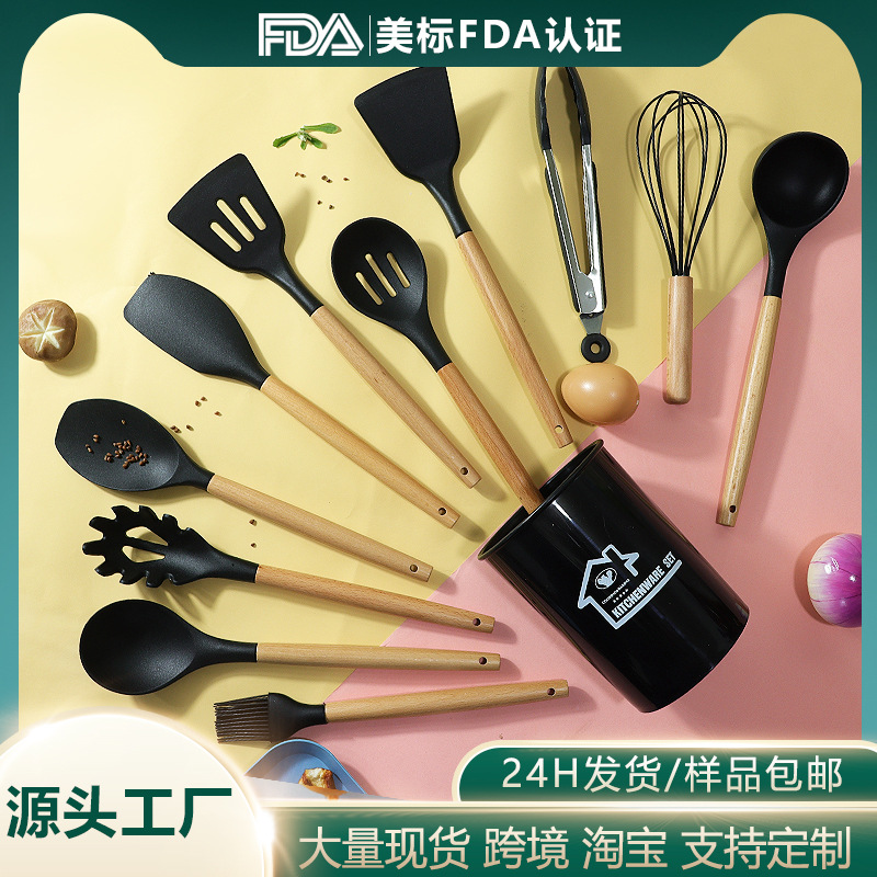 跨境硅胶锅铲汤勺12件套不粘锅耐高温硅胶铲家用硅胶厨具套装批发详情4