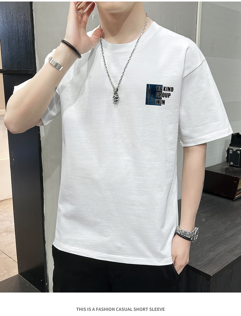 Short-sleeved T-shirt for men, 2022 Summer new Korean style trendy ins loose T-shirt, mid-sleeved cotton trendy brand, large size pic 78