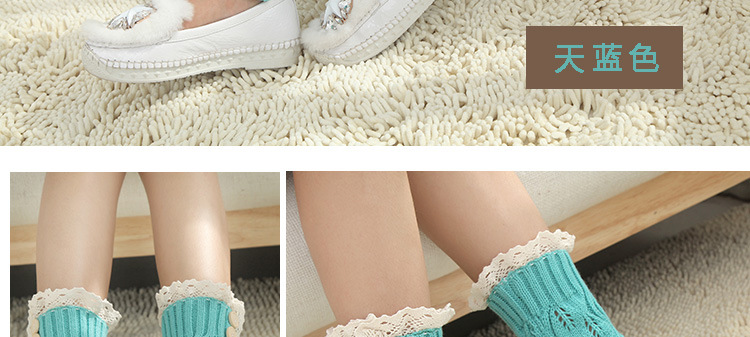 Korean knitted warm leg guards for autumn and winter, sweet solid color lace cutout leg covers, loose button ankle boot covers pic 48